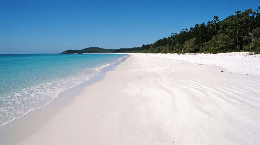 Looking south along the beach. The sand is 98 percent pure silica and stays cool underfoot.