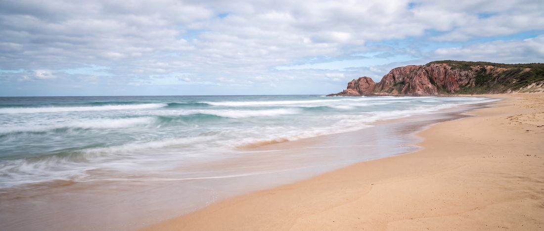 Wide view of Woolamai Surf Beach, Phillip Island, Victoria.